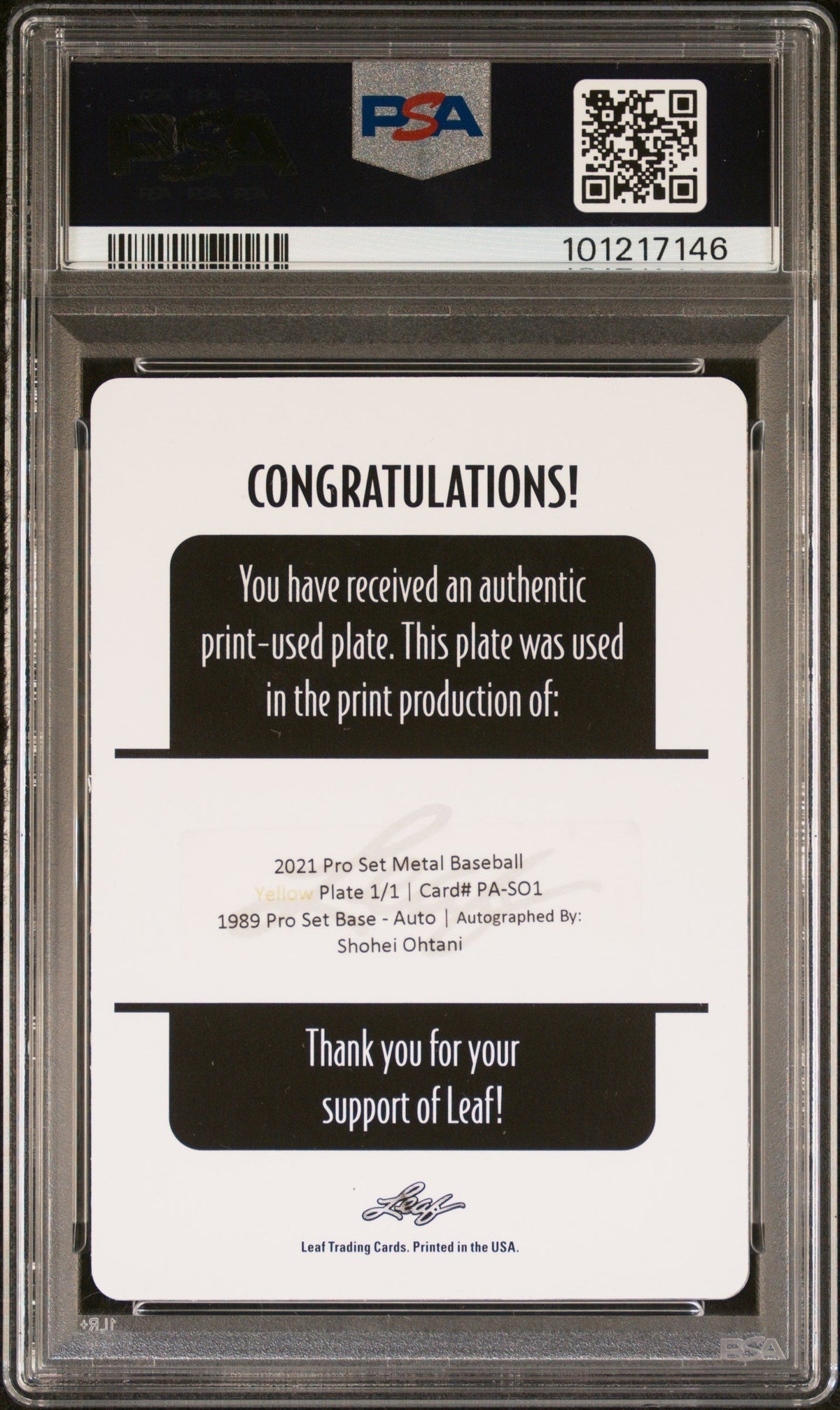 2021 Leaf Pro Metal 1989 Pro Set Auto Shohei Ohtani #PASO1 1/1 PSA A Auto A