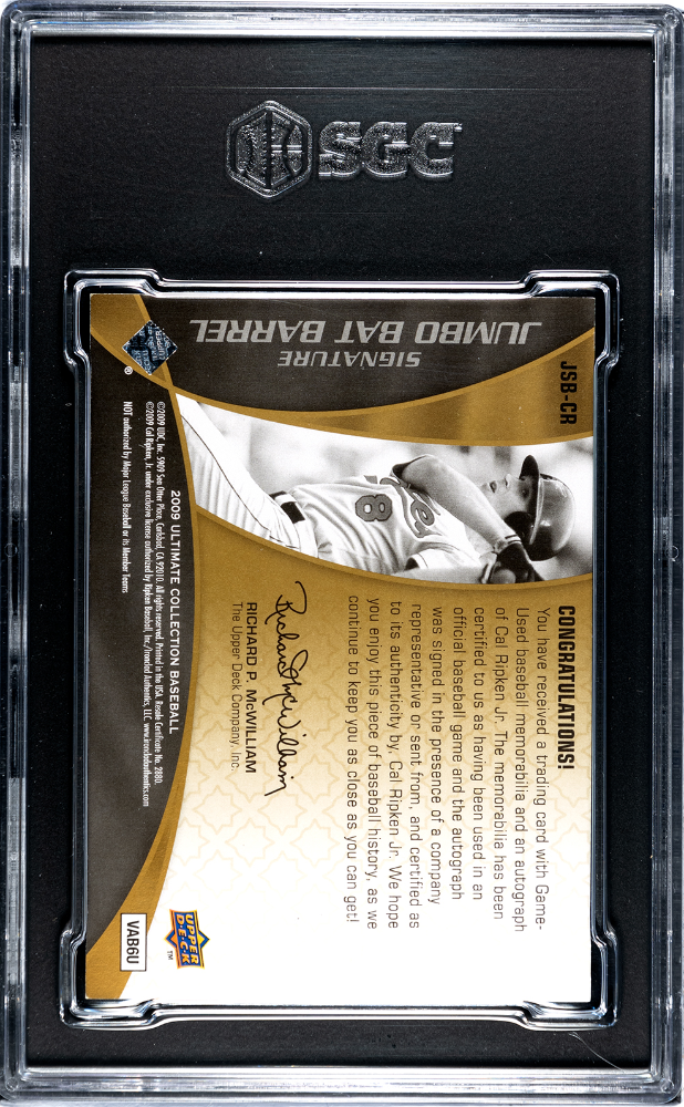 2009 Upper Deck Ultimate Cal Ripken JR. #JSB-CR Jumbo. Bat Barrel SGC 8.5