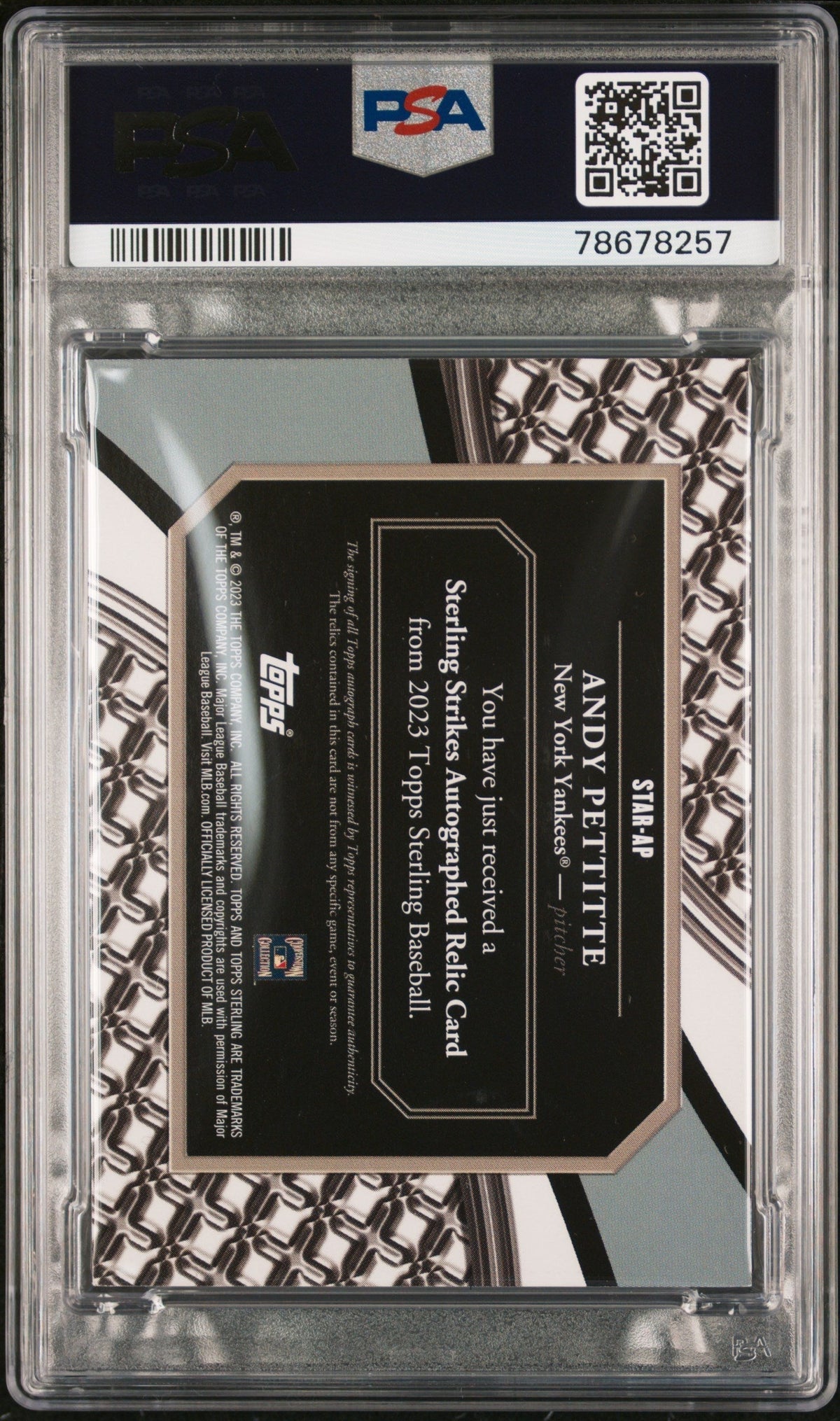 2023 Topps Sterling Strikes Auto Andy Pettitte #STARAP Red 1 / 5 PSA 9 Auto 9