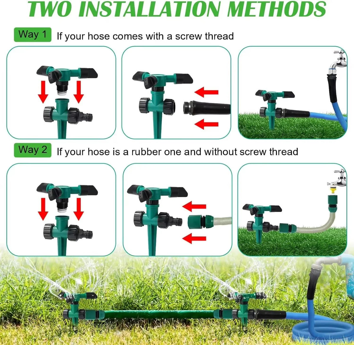Rotating Garden Sprinkler Set with 360 Degree Coverage and Adjustable Spray Angles, 5 Pack