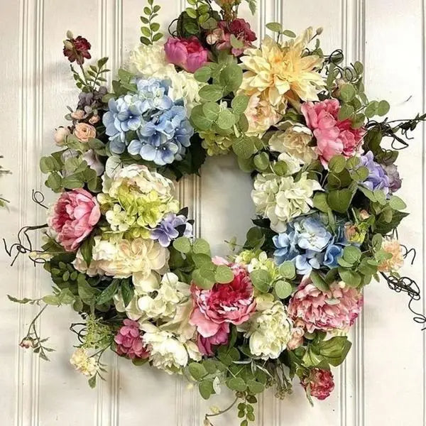 Rainbow Hydrangea Artificial Wreath