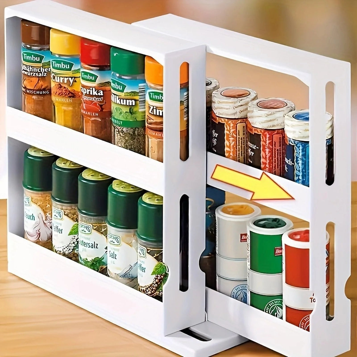 Two Tier Spice Rack with 90 Degree Swivel Shelves and Anti Slip Base