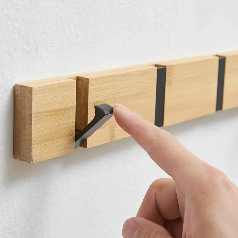 Wooden Wall-Mounted Coat Rack with Hidden Coat Hook