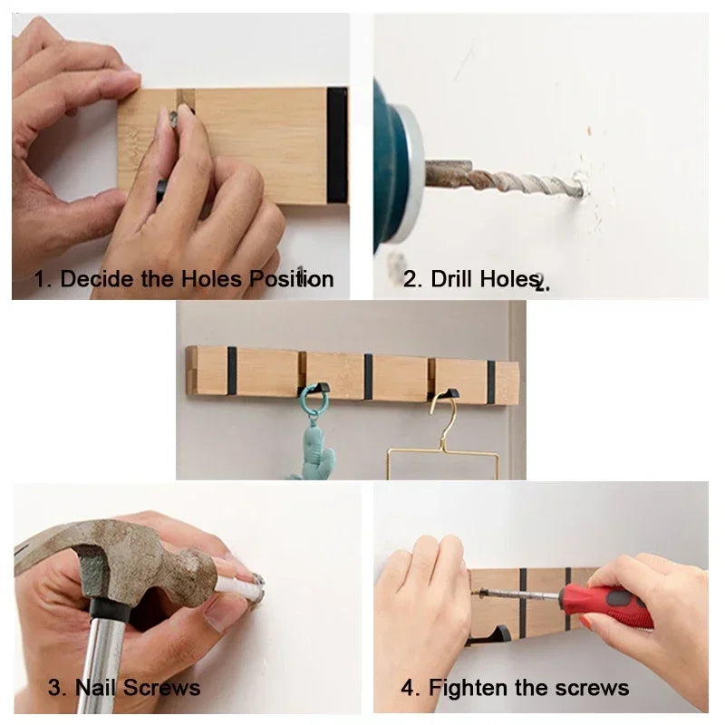 Wooden Wall-Mounted Coat Rack with Hidden Coat Hook