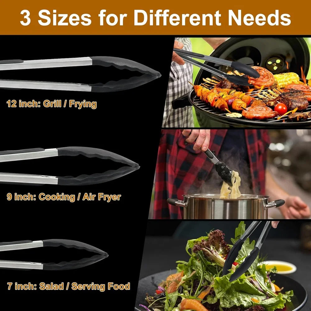 Silicone Kitchen Tongs (3-piece Set)