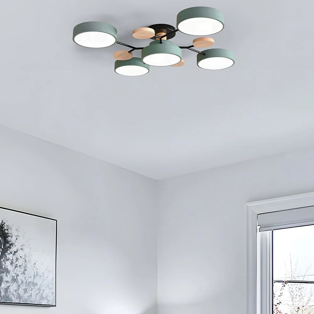 Semi Flush Ceiling Chandelier with Adjustable Color Modes and Integrated LED Bulbs