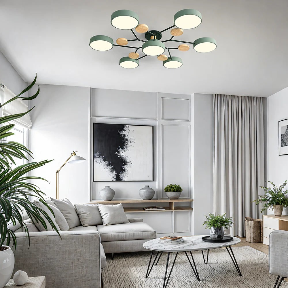 Semi Flush Ceiling Chandelier with Adjustable Color Modes and Integrated LED Bulbs