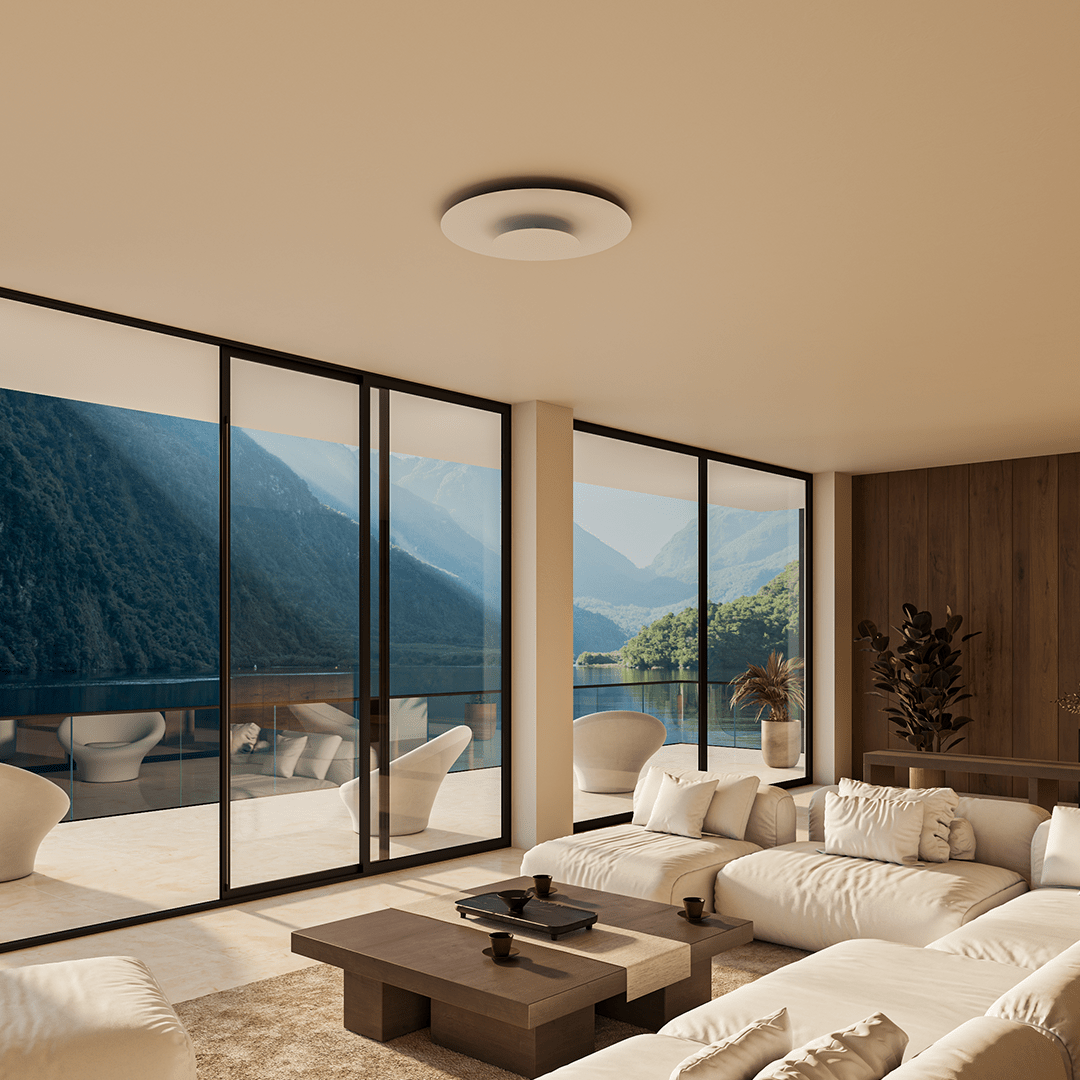 Round LED Ceiling Panel with Slim Flush Mount and Even Light Spread
