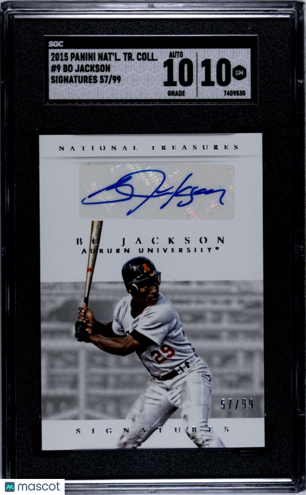 2015 Panini National Treasures Collegiate Bo Jackson #9 Sigs. SGC 10 Auto 10