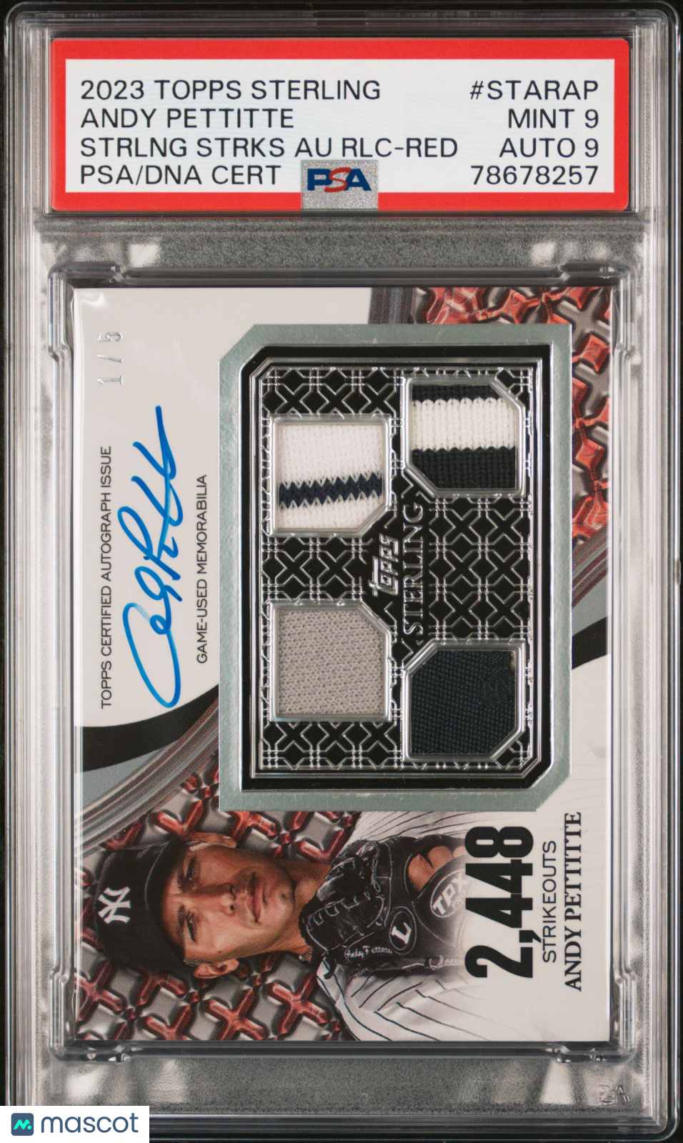 2023 Topps Sterling Strikes Auto Andy Pettitte #STARAP Red 1 / 5 PSA 9 Auto 9