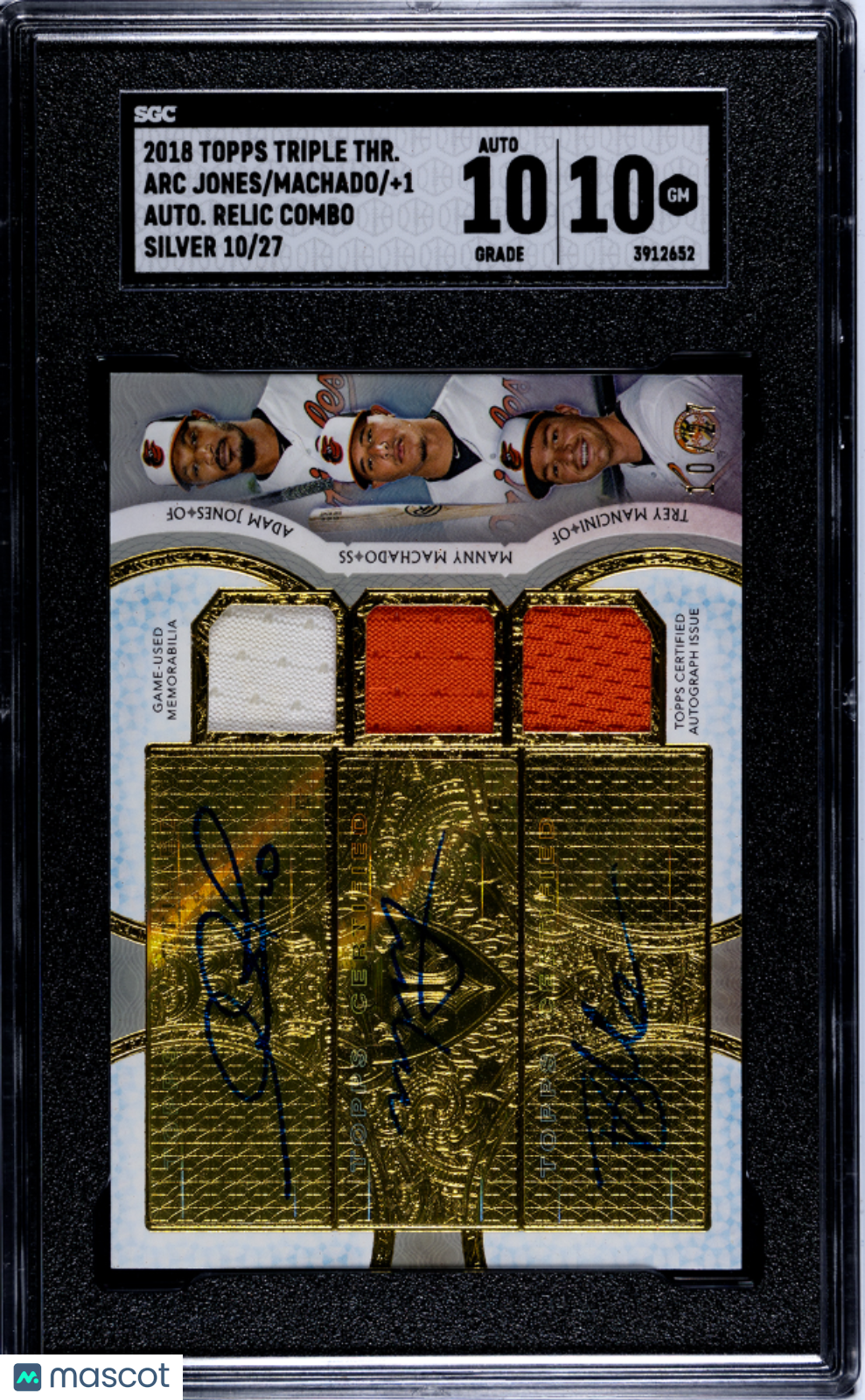2018 Topps Triple Threads Machado Mancini Jones #ARC-AMT Combo SGC 10 Auto 10