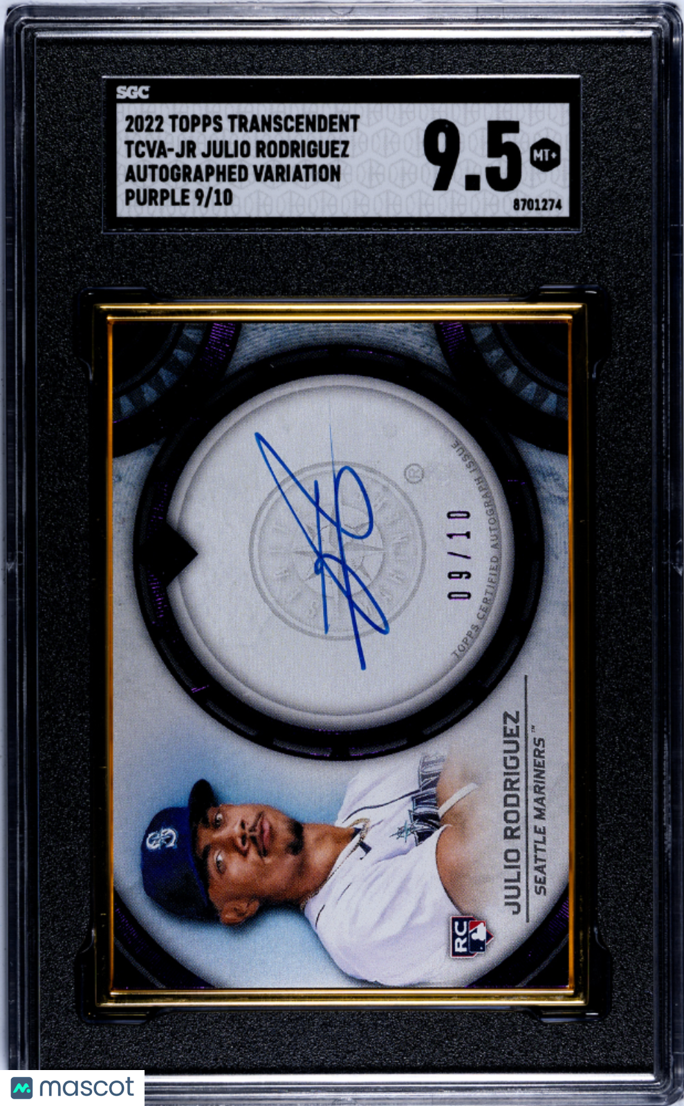 2022 Topps Transcendent Julio Rodriguez #TCVA-JR Autograph Var. Purple SGC 9.5