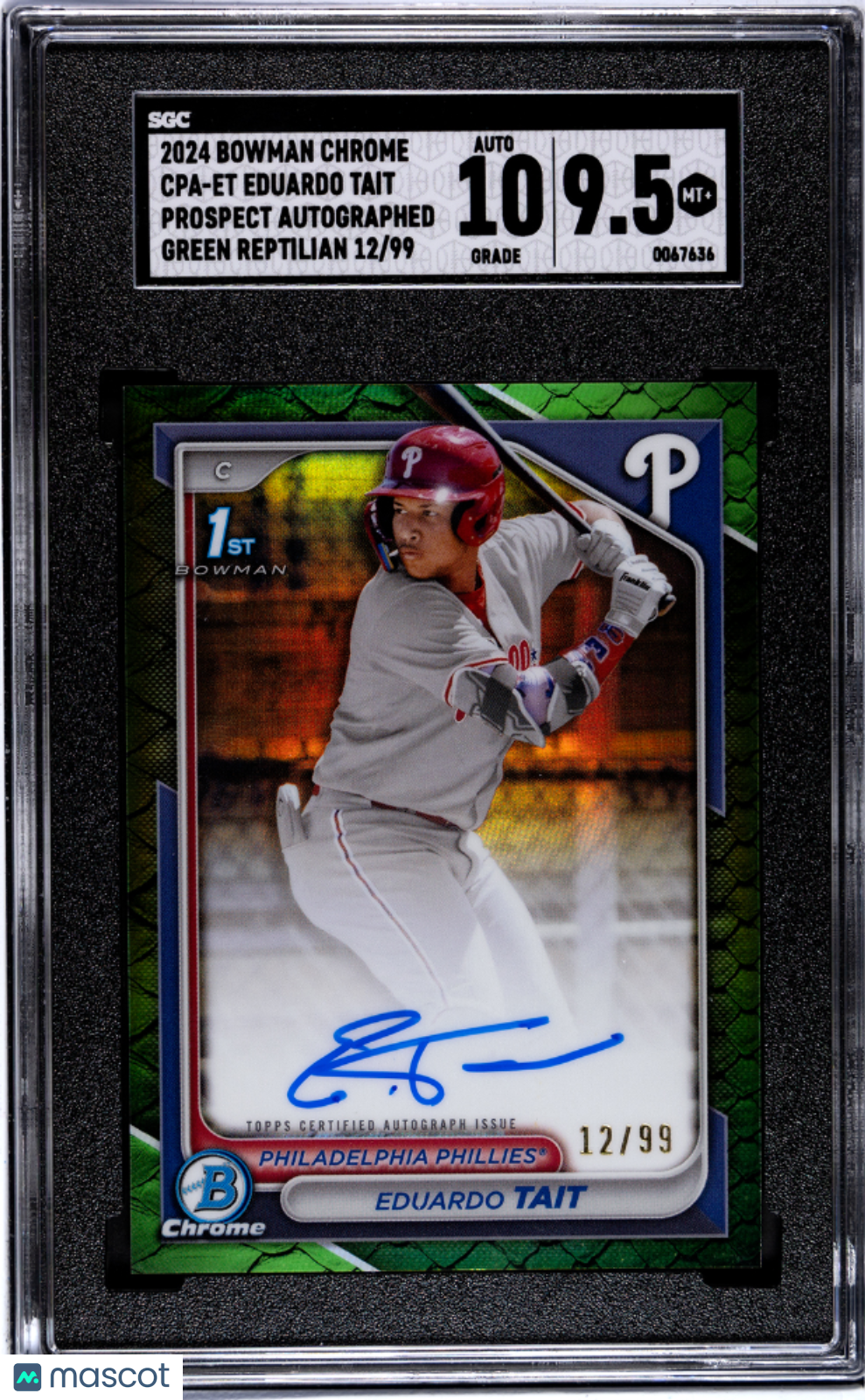 2024 Bowman Chrome Eduardo Tait #CPA-ET Auto Green. Refractor SGC 9.5 Auto 10