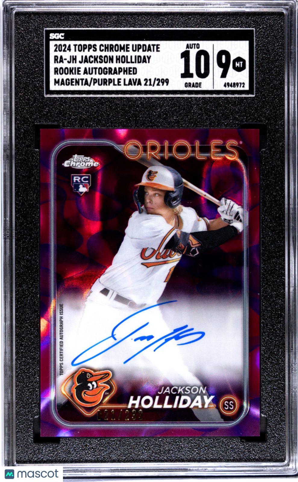 2024 Topps Update Jackson Holliday #RA-JH RC Magenta Purple Lava SGC 9 Auto 10