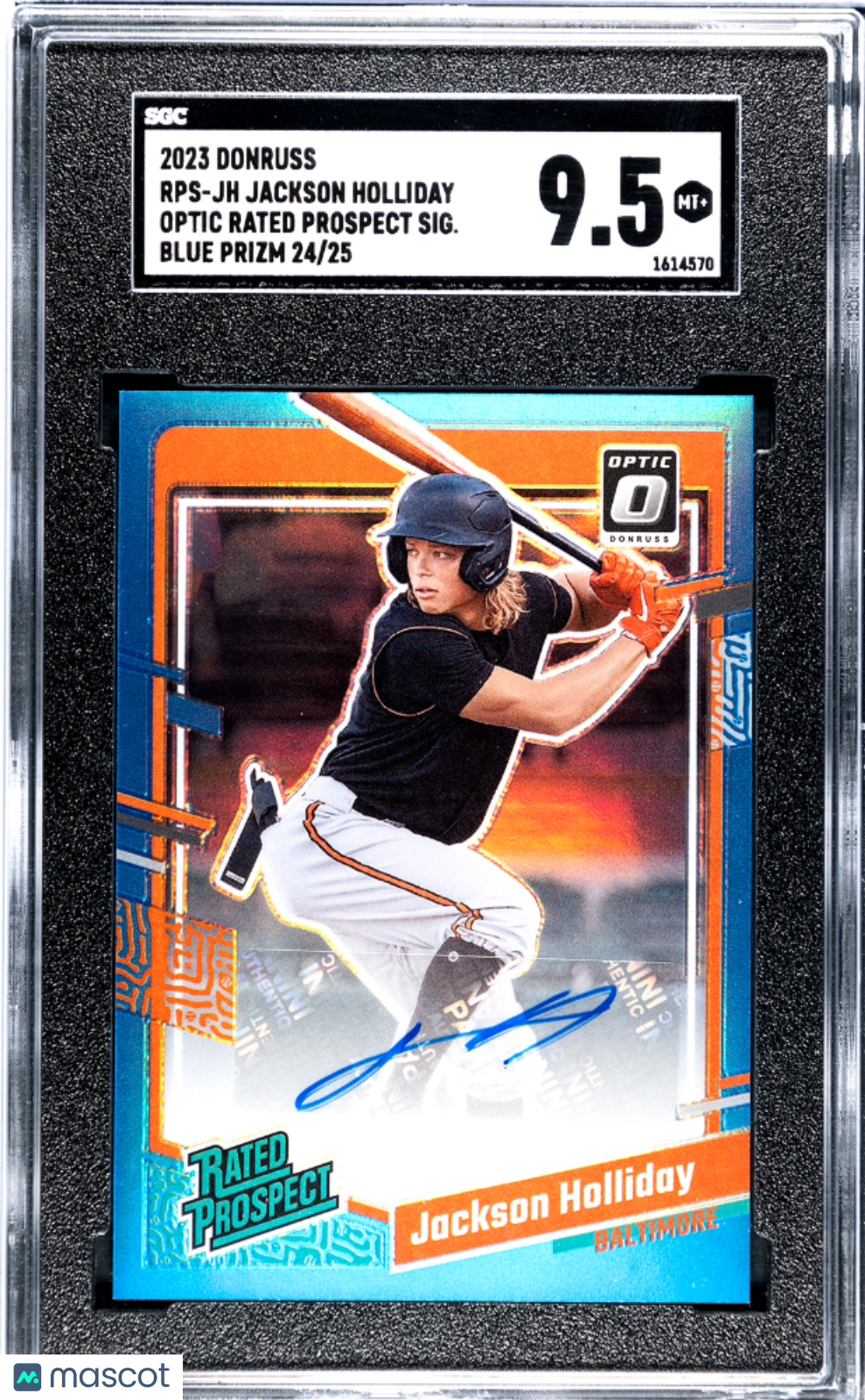 2023 Donruss Jackson Holliday #RPS-JH Optic Rated Prospect. Blue Prizm SGC 9.5