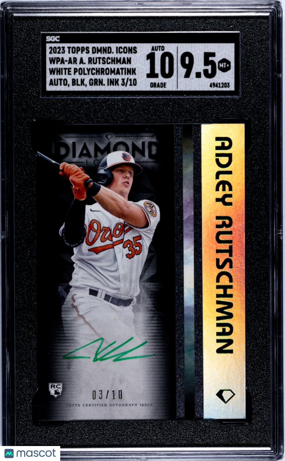 2023 Topps Diamond Icons Adley Rutschman #WPA-AR White, Green SGC 9.5 Auto 10