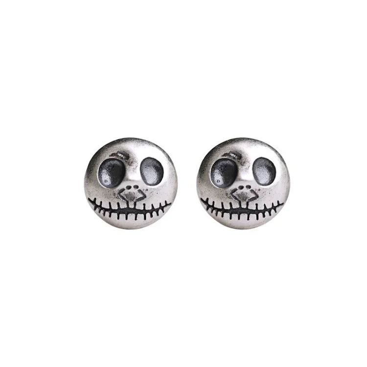 Sterling Silver Skull Earrings with Pumpkin Design and Post Backing