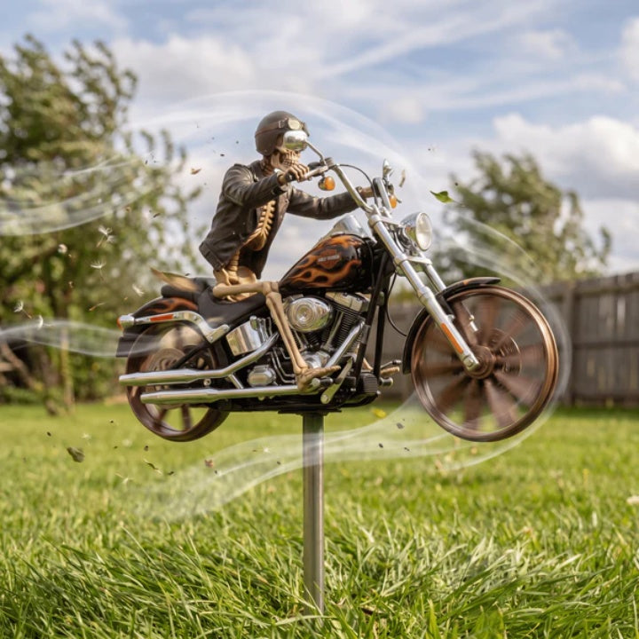 Skeleton Motorcycle Wind Spinner with Ground Stake for Gardens