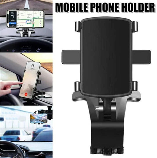 Universal 360 Degree Car Phone Holder for Sunshade, Mirror, and Dashboard Mount