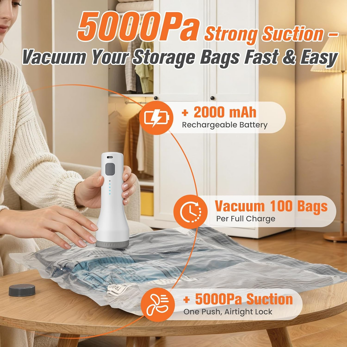 Storage Bags with Wireless Pump and Zipper Seal, 15-Piece Set