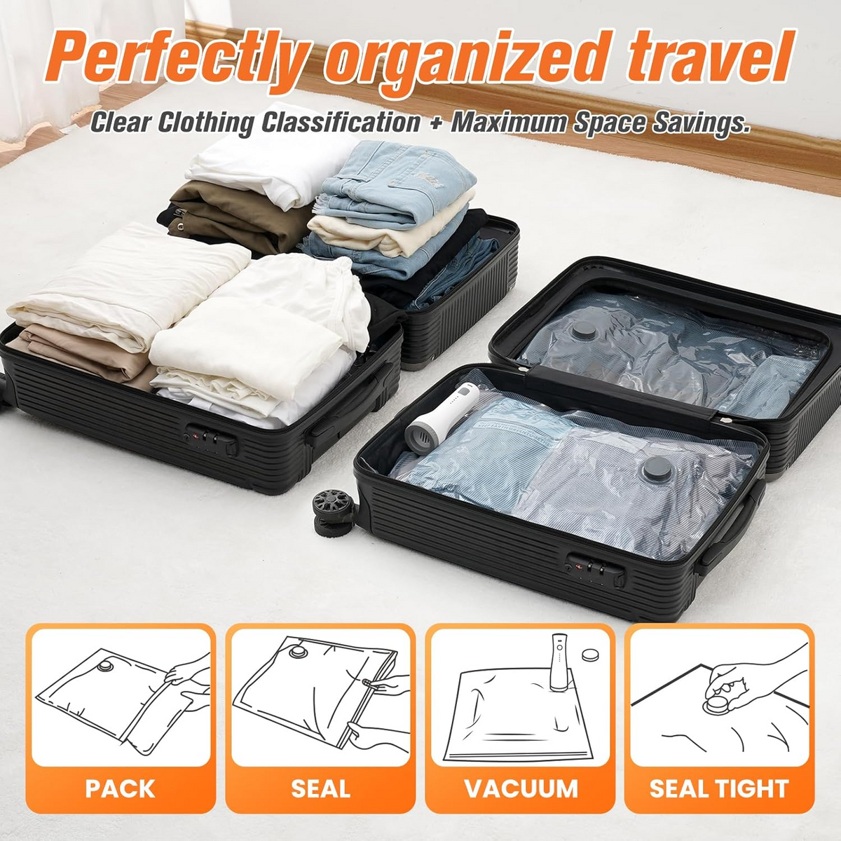 Storage Bags with Wireless Pump and Zipper Seal, 15-Piece Set