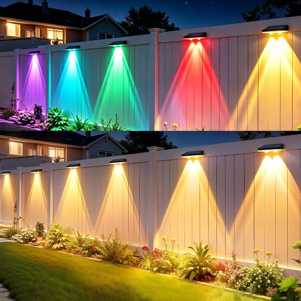 Solar Fence Lights with Automatic Dusk Sensor and 8-Color Button Control, 8-Pack