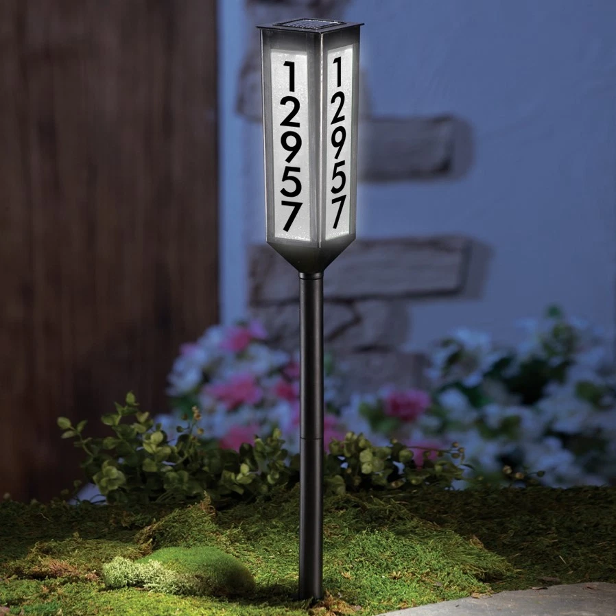 Solar Address Stake with Adjustable Height and LED Illumination, Customizable Numbers