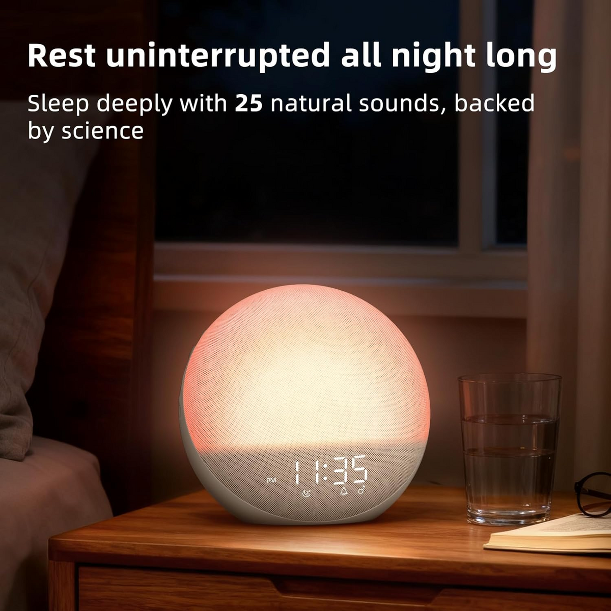 Sunrise Alarm Clock with Gradual Light Buildup and Sunset Dimming Mode