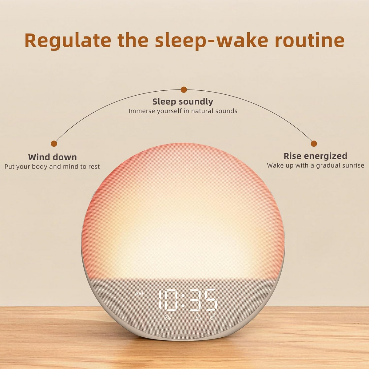 Sunrise Alarm Clock with Gradual Light Buildup and Sunset Dimming Mode