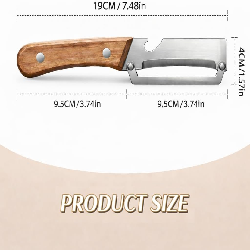 Wide Blade Vegetable Peeler with Julienne Edge and Wooden Handle for Root Vegetables