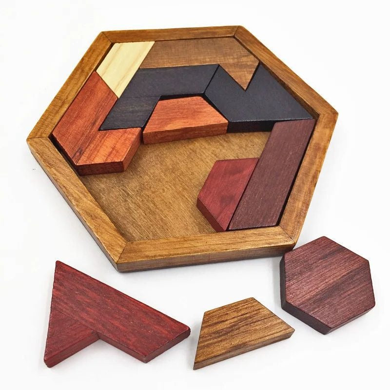 3D Hexagonal Wooden Puzzles Educational Brain Teaser Game for Children