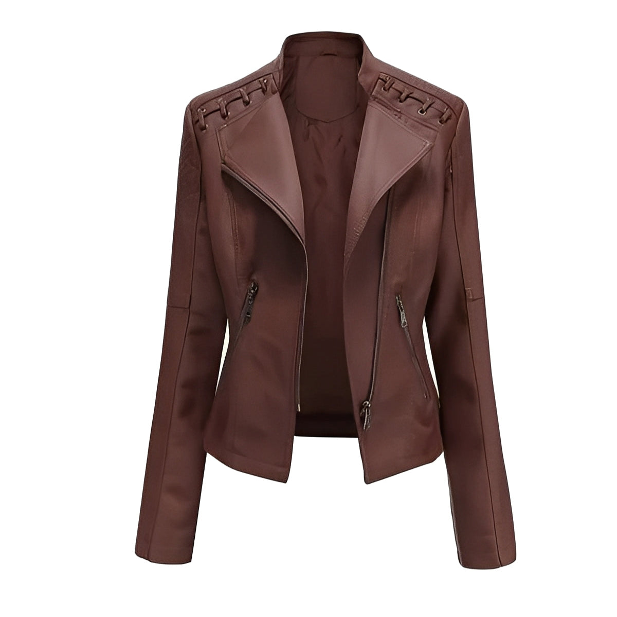 Women's Leather Jacket Lambskin Material and Zipper Closure