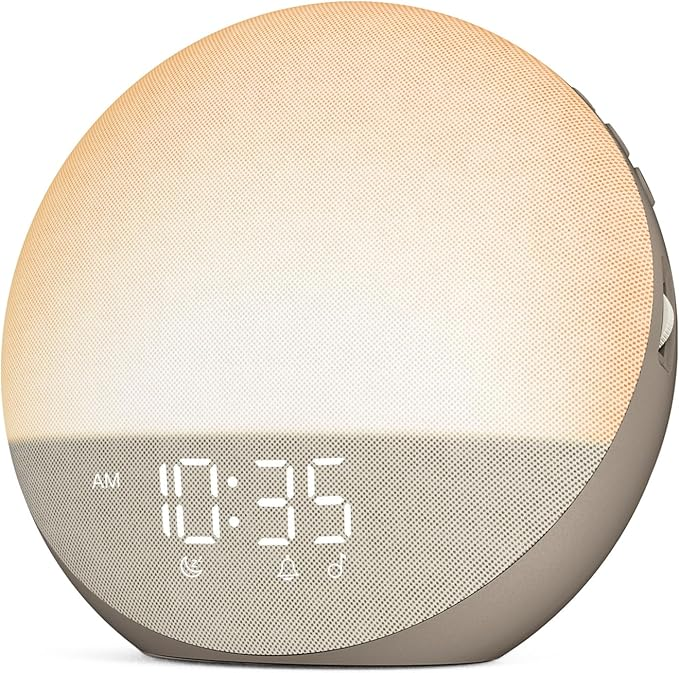 Sunrise Alarm Clock with Gradual Light Buildup and Sunset Dimming Mode