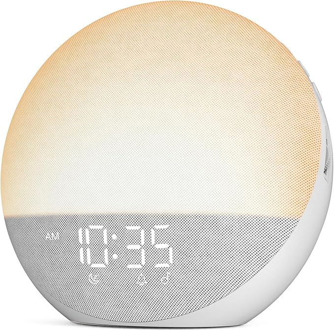 Sunrise Alarm Clock with Gradual Light Buildup and Sunset Dimming Mode