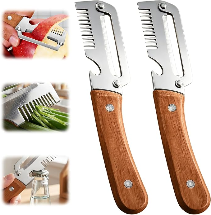 Wide Blade Vegetable Peeler with Julienne Edge and Wooden Handle for Root Vegetables