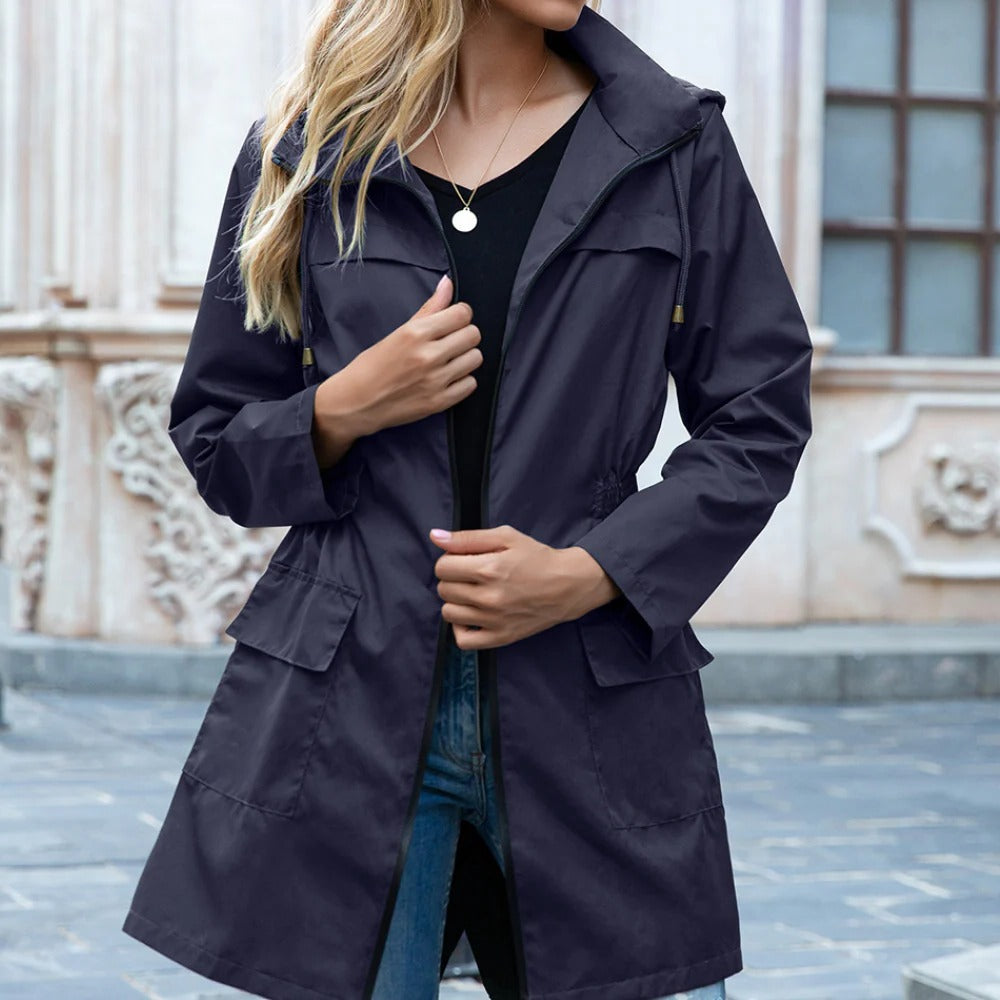 Stylish Zipper Trench Coat For Women