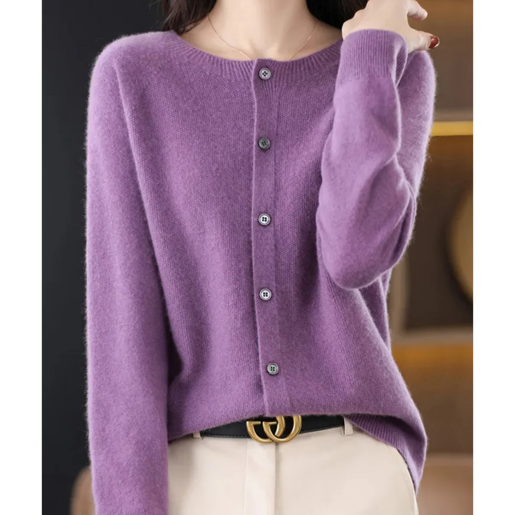 Women's round neck cardigan sweater