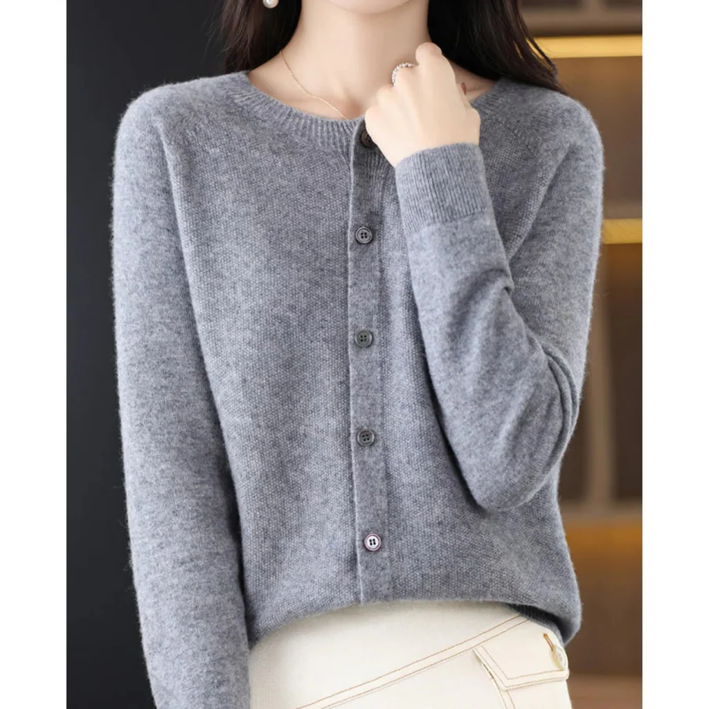 Women's round neck cardigan sweater