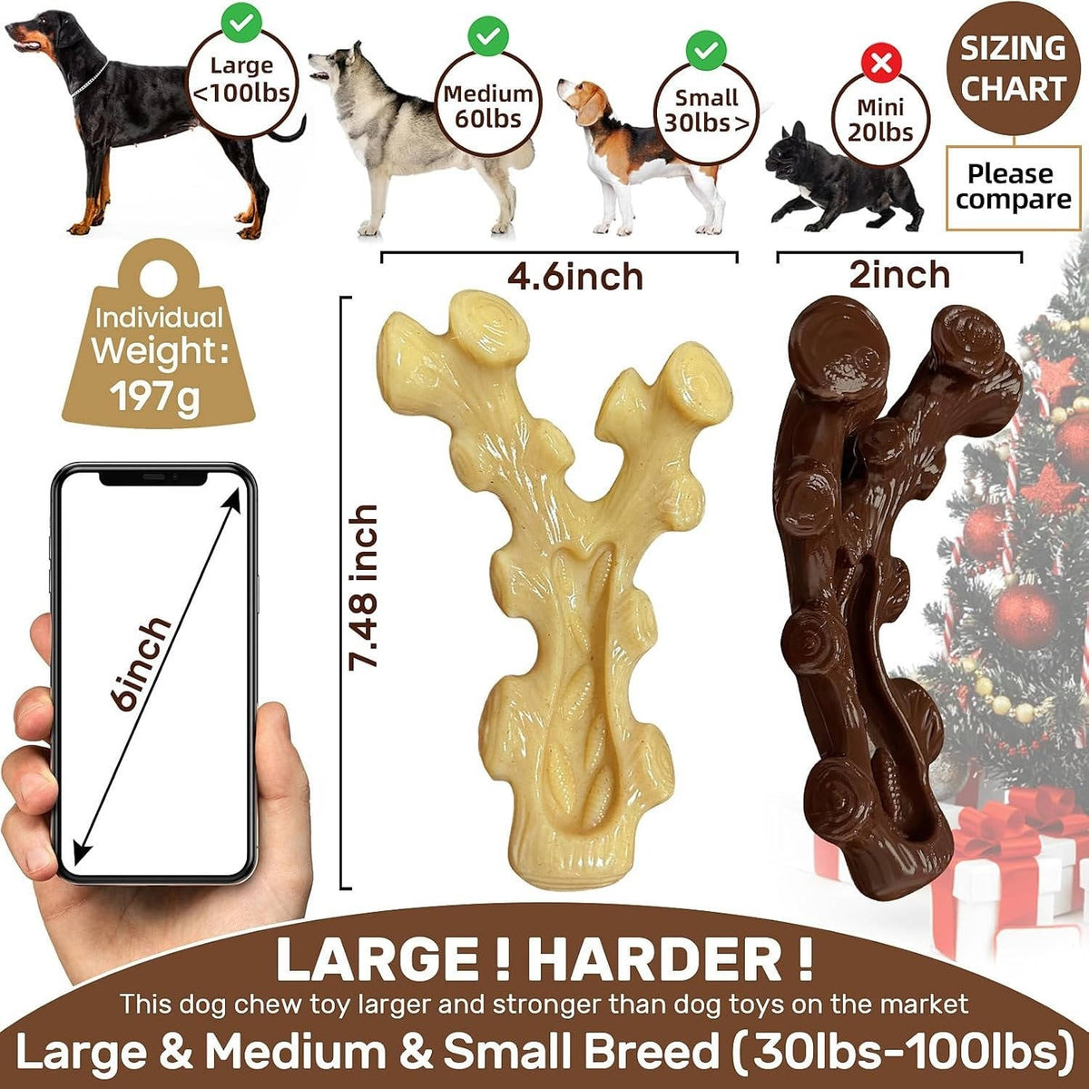 2 Pack Dog Chew Toys for Aggressive Chewers, Indestructible Dog Bones, Medium & Large Breed