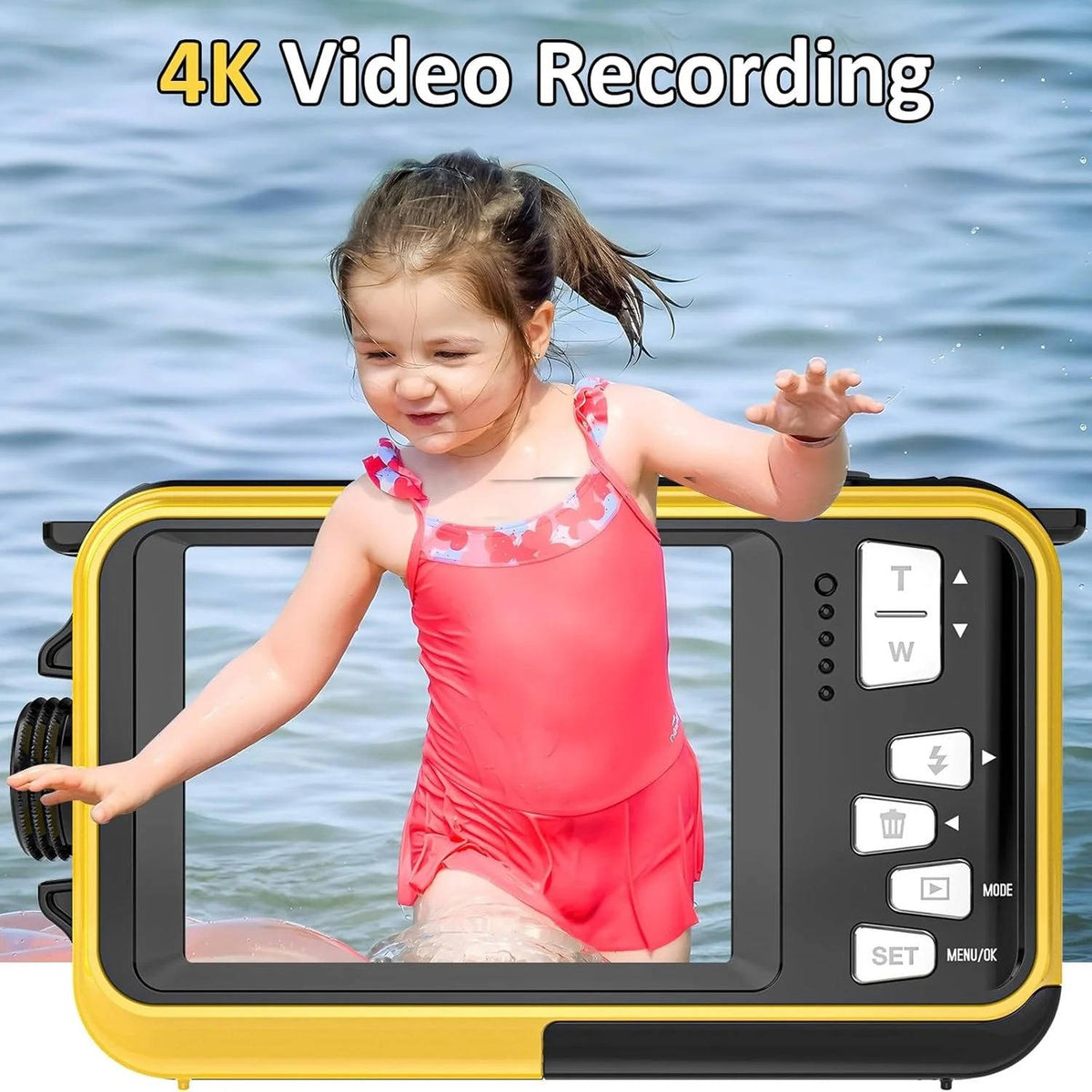 4K 64MP Underwater Digital Camera, Waterproof Camera for Swimming, Snorkeling & Diving