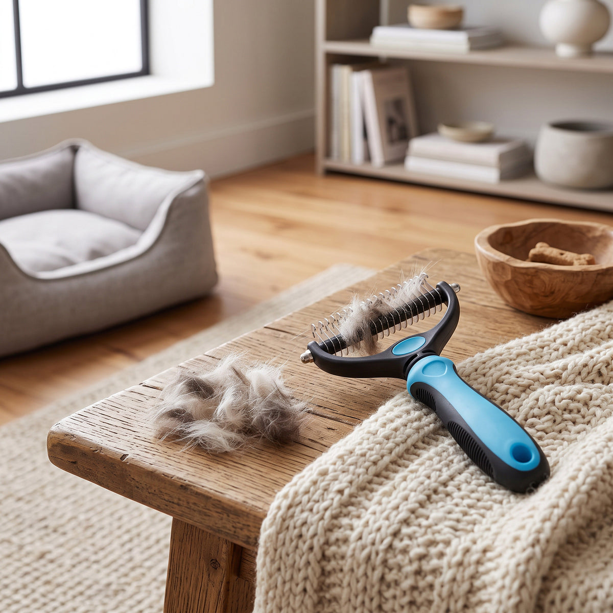 Undercoat Removal Brush with Rounded Steel Teeth for Medium to Long Fur