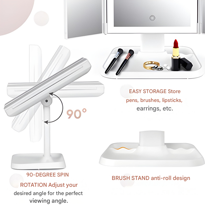 Vanity Mirror with LED Light and 2x 3x Magnification, Rechargeable Battery