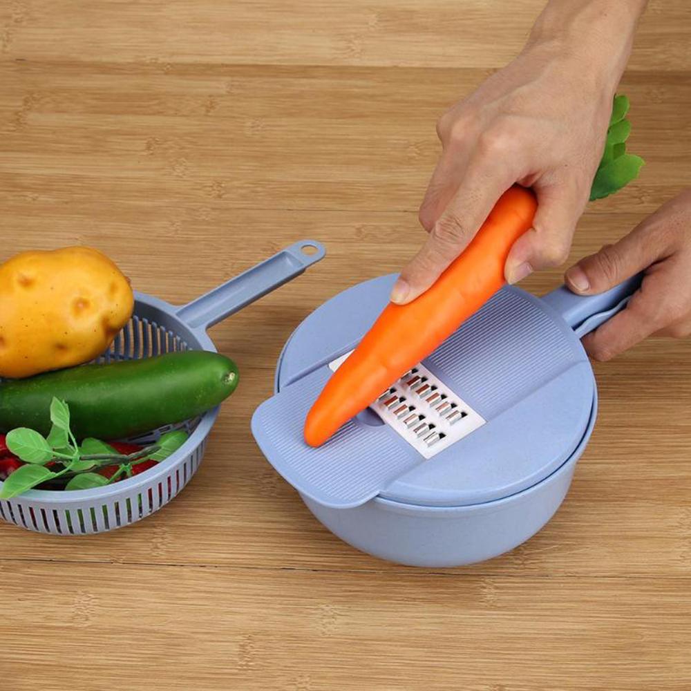 Vegetable Slicer with 4 Interchangeable Blades and Drain Basket, Peeler Included