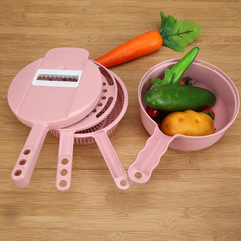 Vegetable Slicer with 4 Interchangeable Blades and Drain Basket, Peeler Included
