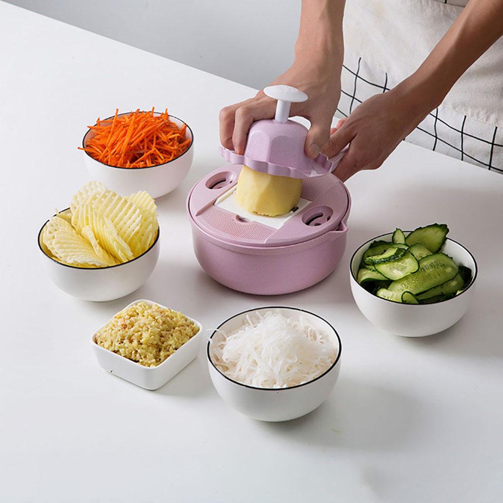 Vegetable Slicer with 4 Interchangeable Blades and Drain Basket, Peeler Included