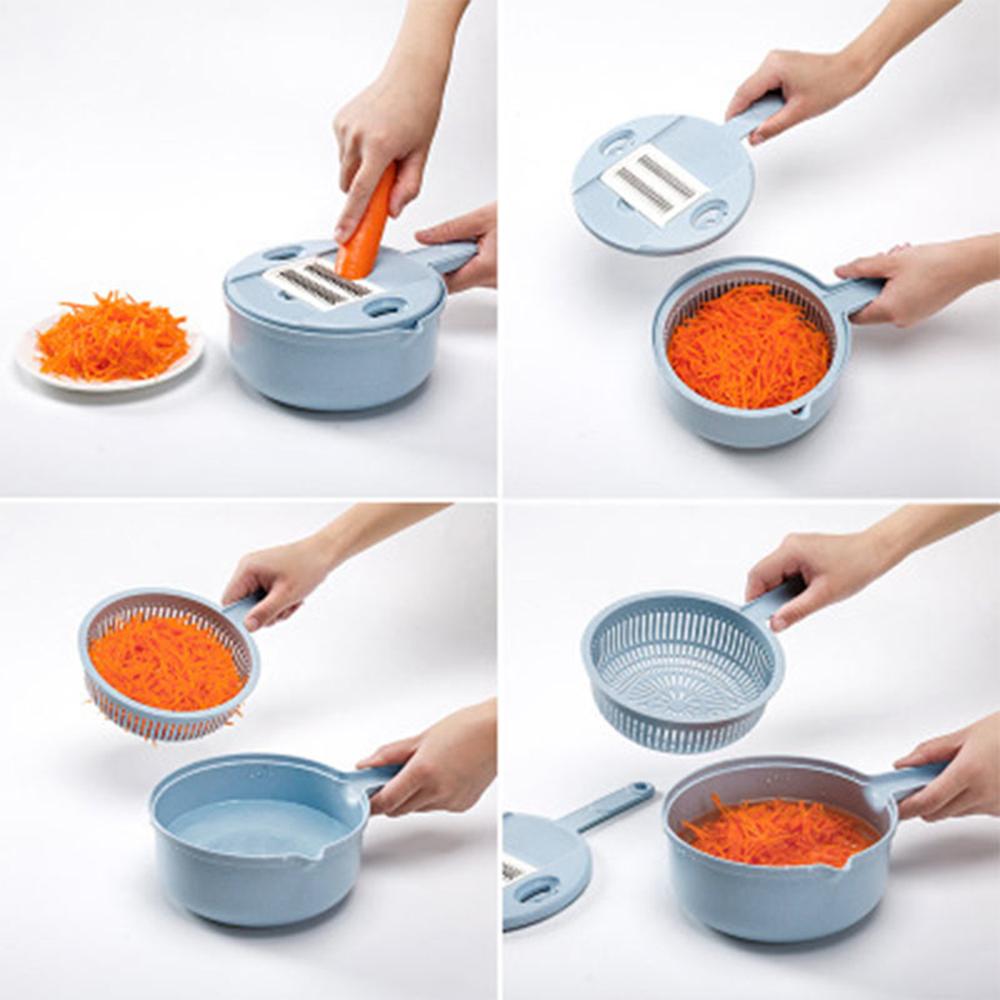 Vegetable Slicer with 4 Interchangeable Blades and Drain Basket, Peeler Included