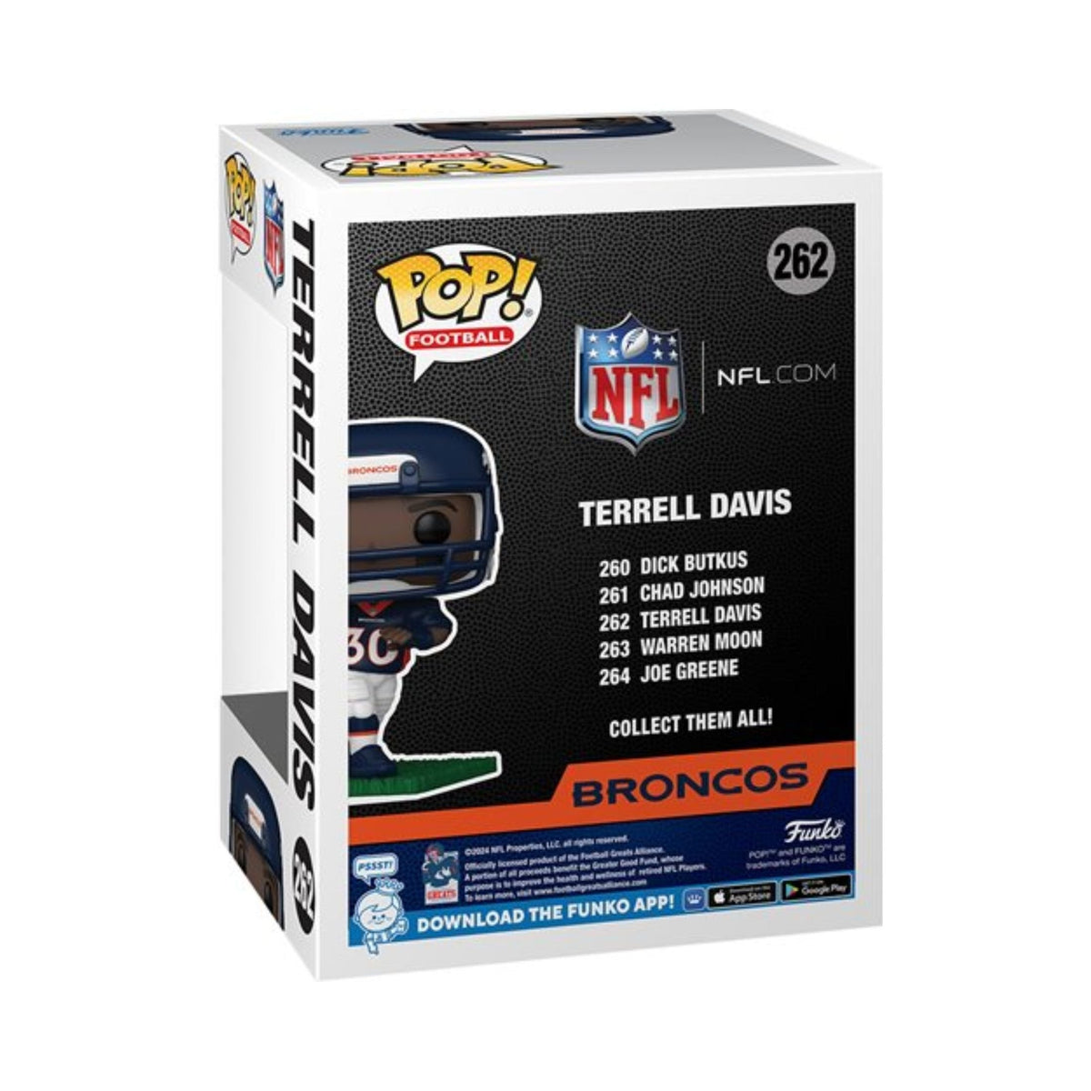 Terrell Davis Funko Pop! Football: NFL Legends Broncos - Approx. 3 3/4" Collectible Vinyl Figure #262 with Display Box Protector Case