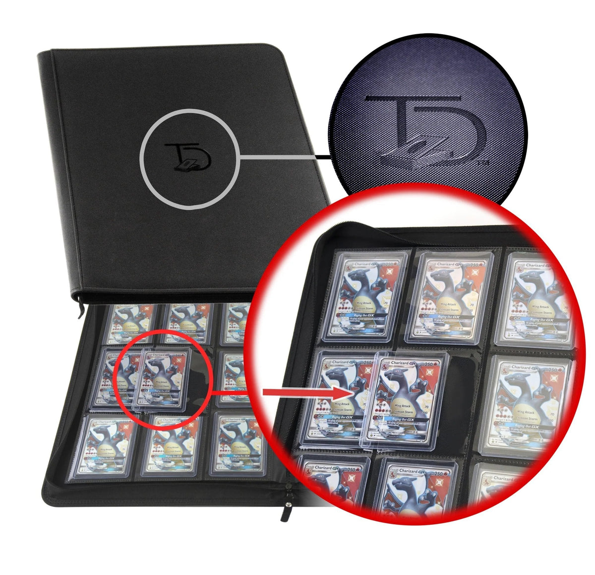 TopDeck Top Loader Binder for 216 Cards, 9 Pocket Side Loading Trading Card Album, Premium PU Leather Binder with Zipper, Acid-Free Non-PVC Pages, Compatible with Standard Toploaders for Sports & TCG Cards