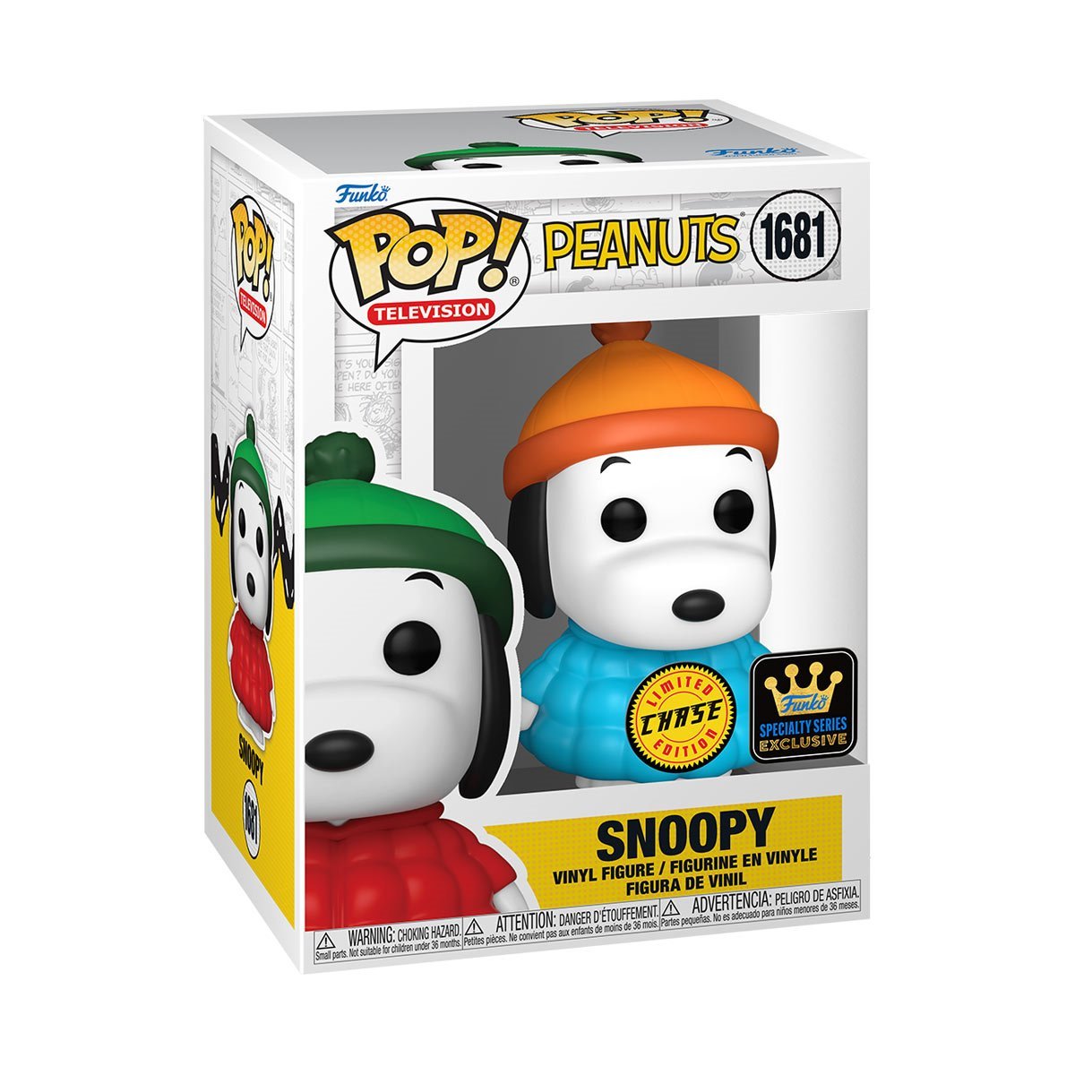 Snoopy in Blue Puffer Coat Funko Pop! Television Peanuts - Approx. 3 3/4" Chase Limited Edition Specialty Series Exclusive Collectible Vinyl Figure #1681 with Display Box Protector Case