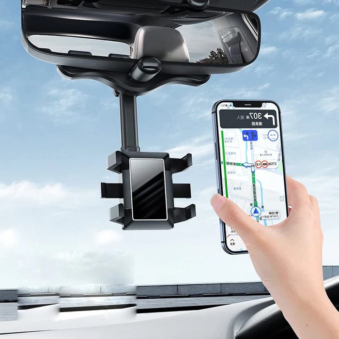 Rotatable and Retractable Car Phone Holder - 360 Degree Rear View Mirror Phone Holder